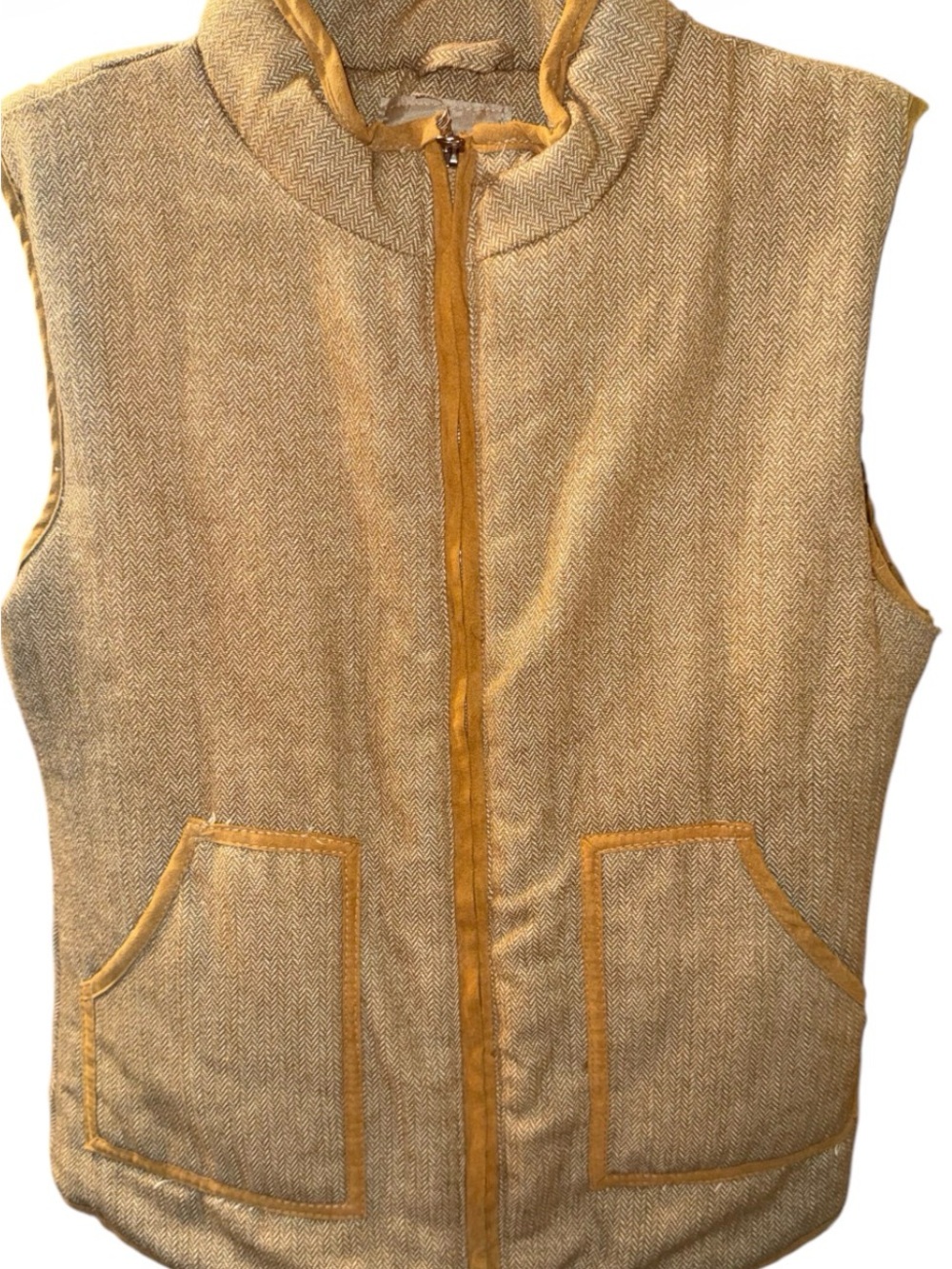Women’s Tan Herringbone Zip-Front Vest